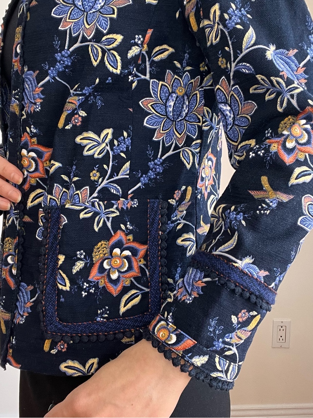 LOFT Navy Floral Embroidered Blazer - Picture 4 of 10